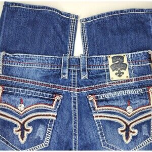 Rock Revival Rowell Mens 39x28 Straight Embroidered Blue Denim Jeans